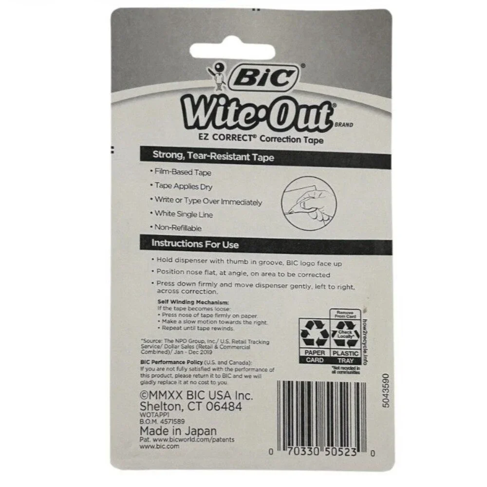 2x BIC Wite-Out EZ Correct Correction Tape 39.3ft x 1/6